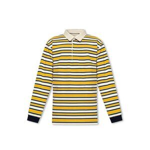 NWT GUCCI Polo Shirt Stripe Rugby Sz L Cotton Yellow Border 758531